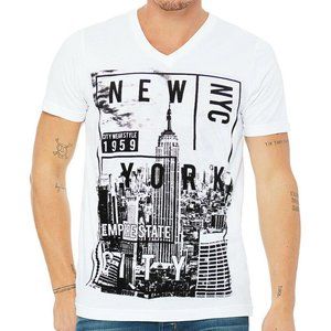 NWT EXCHANGE NEW YORK NYC MEN'S WHITE V-NECK SHORT SLEEVE T-SHIRT SIZE S